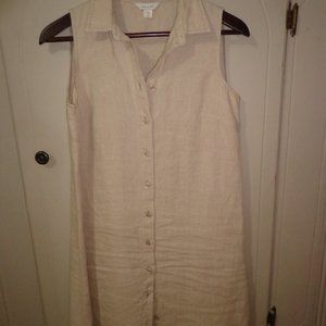 FIRM Garnet Hill Linen Shirtdress 2 Sleeveless Button-Down Bust Darts Sand